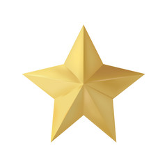 Golden realistic 3D Christmas star isolated on white background. Vector illustration.
