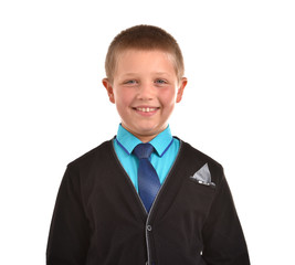 Isolated boy in a tie. A young businessman. Business people. A young man is smiling. Good mood.