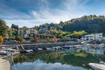 Town of Reno, Lake Maggiore Italy. Picturesque location on Lake Maggiore, known for  the presence, a short distance, of the famous Hermitage of Santa Caterina del Sasso