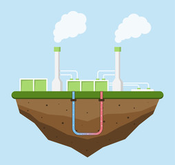 Geothermal energy concept. Eco friendly geothermal energy generation power plant. Green generating industry. Vector illustration.