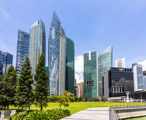 Singapore financial district skyline on a sunny day.