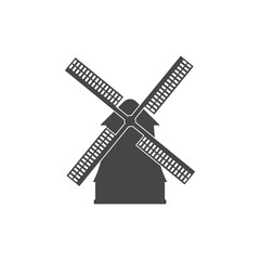 Windmill icon, Vector black silhouette 