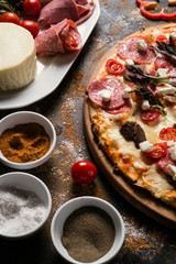 food photography art. pizza recipe. restaurant menu concept