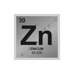 Vector symbol of Zinc from the Periodic Table of the elements on the background from connected molecules
