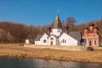 Temple and chapel over holy spring on bank of river in Ryazan