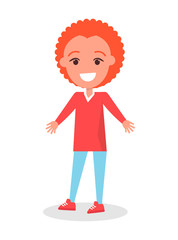 Smiling Redhead Boy in Sweater and Trousers Vector