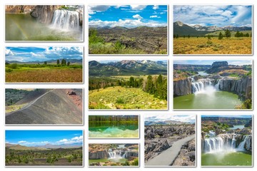 Collage of several landmark locations in Idaho, United States, isolated on white background.