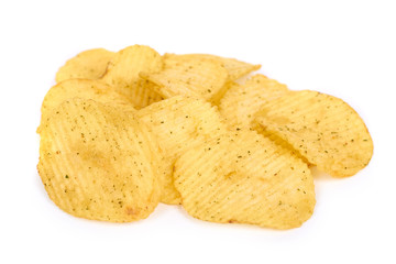 tasty corrugated chips isolated on white background