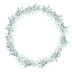 Watercolor leaves wreath. Hand drawn isolated border