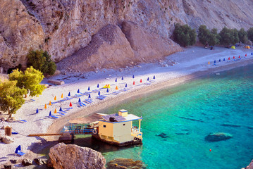 Isolated nudist beach in south Crete called Glyka Nera which means sweet or fresh water