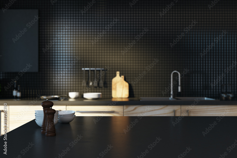 Wall mural Empty black kitchen counter