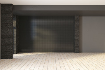 Modern black brick interior with empty wall