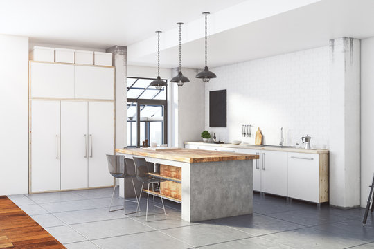 Contemporary loft white kitchen interior