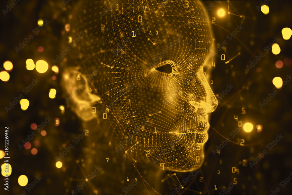 Aufkleber artificial intelligence, cyberspace and robotics background