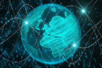 Glowing binary code globe