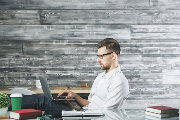 Attractive man working on project