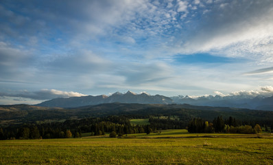 Fototapeta premium View on the Tatra mountains from Lapszanka, Poland