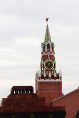 Fototapeta na wymiar Spasskaya tower and Lenin's Mausoleum, Moscow Kremlin 