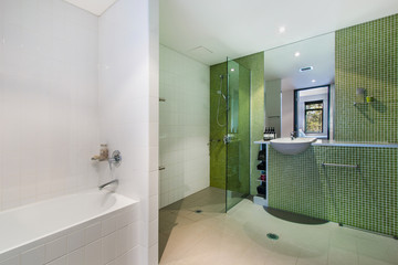 Spacious bathroom, clean, beautiful, luxurious, bright room