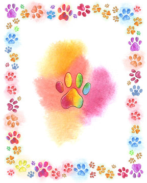 Iridescent Multicolored Cat Traces Watercolor