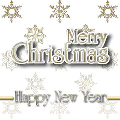 Stock Illustration - Golden Merry Christmas, Happy New Year, 3D Illustration, White Background.