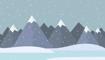 Fototapeta na wymiar Flat design illustration of a winter mountain landscape with frozen lake and snow