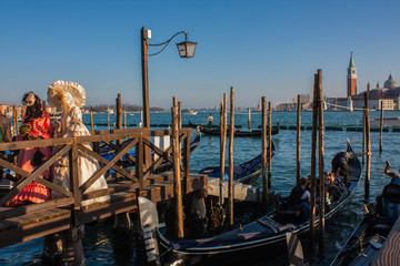 Fototapeta na wymiar Venice Traitional Carnival Mask and Costumes. Venice, Italy