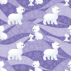 Seamless pattern with the image of the cute polar animals. Vector background.