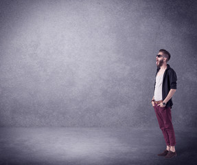 Fashion model shouting in empty space