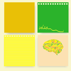 set lemon green yellow note pad paper with line idea word and polygonal brain vector background