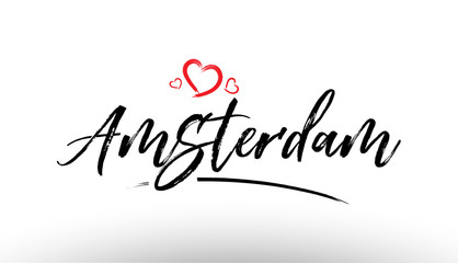 amsterdam europe european city name love heart tourism logo icon design - obrazy, fototapety, plakaty