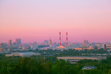 Obraz premium Urban landscape - view of Moscow with a beautiful sunset