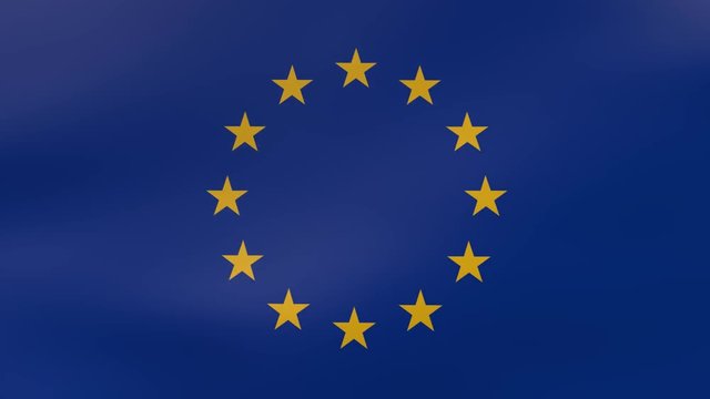Flag of the European Union. 3D animation. Slow rocking of the cloth.