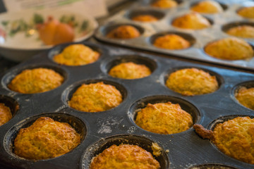 Plain sweet scone pastry in muffin baking tin