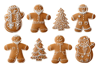 Set of christmas homemade gingerbread cookies isolated on the white background