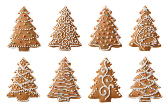 Set of christmas homemade gingerbread cookies isolated on the white background