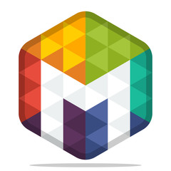 icon colorful hexagon logo with combination of the initials of the letter M