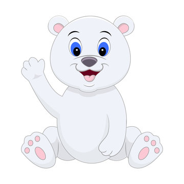 Cute cartoon polar bear waving his hand. Vector illustration isolated on white background.