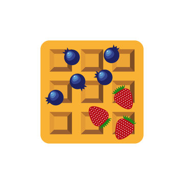 Sweet belgian waffles with blueberry and strawberry vector illustration. Art logo design