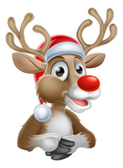 Fototapeta na wymiar Christmas Reindeer Cartoon With Santa Hat