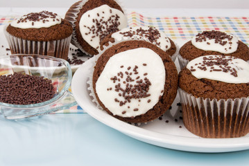 Chocolate Cupcakes with Buttercream Icing and Sprinkles