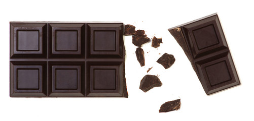Broken chocolate bar isolated on white