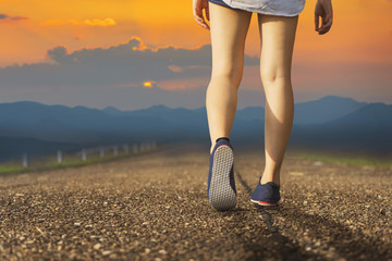 Close up of girl shoes walking