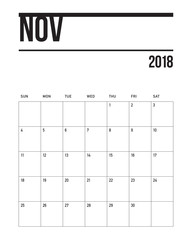 November 2018 planner calendar vector illustration