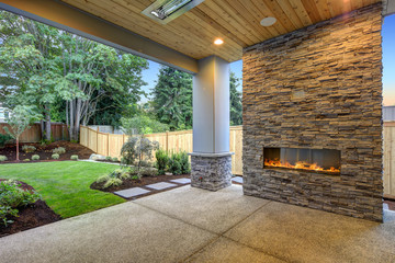 Outside Patio boasts gorgeous stone Fireplace