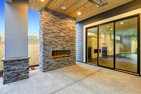 Outside Patio boasts gorgeous stone Fireplace