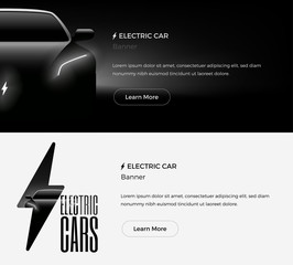 Electric Car Web Banner Template. Modern Minimalist Styled Vector Illustration.