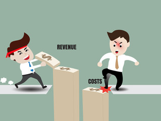 Growth of business concepts, business people are increasing revenue and reduce costs. Flat design vector cartoon illustration