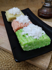 Getuk, Indonesia Traditional Snack Food, made from Steamed Cassava and grated coconut for Topping