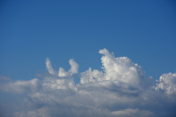 青空と雲「空想・雲のモンスターたち（手を挙げた海老などのイメージ）」（アピールする、群雄割拠、目立つ、サインを示す、君臨するなどのイメージ）